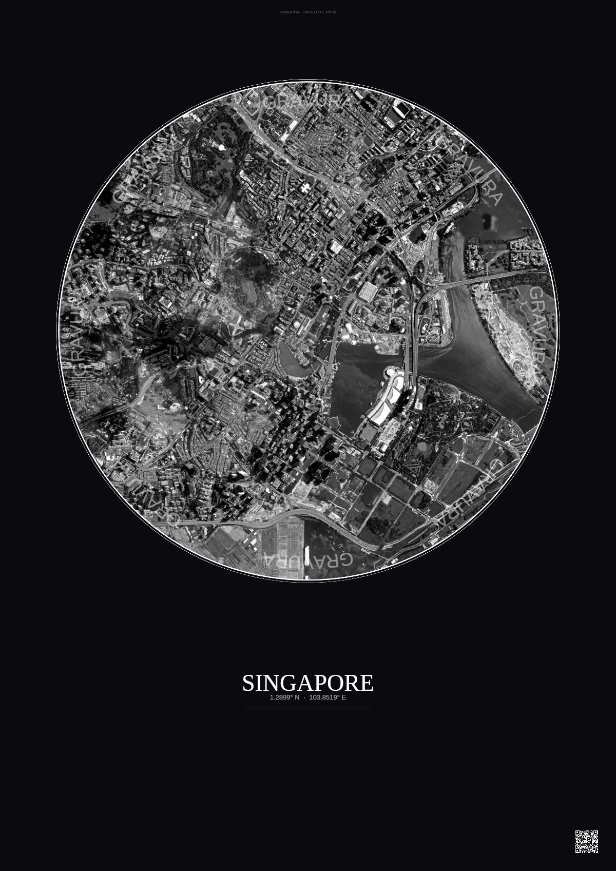 Affiche Singapore – Poster vue satellite | Gravura – Fond foncé