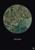Affiche Singapore – Poster vue satellite | Gravura – Fond foncé