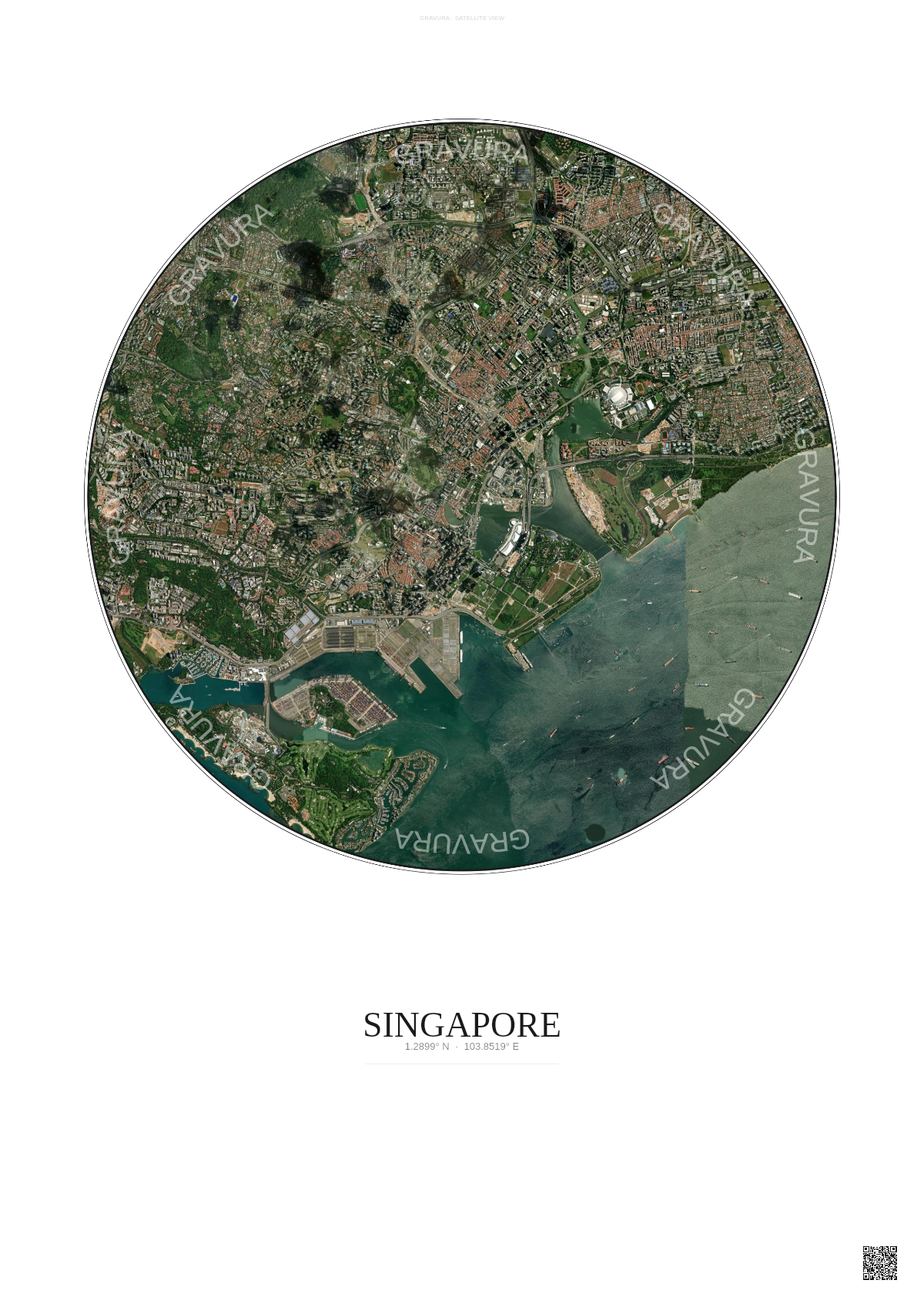 Affiche Singapore – Poster vue satellite | Gravura – Fond clair