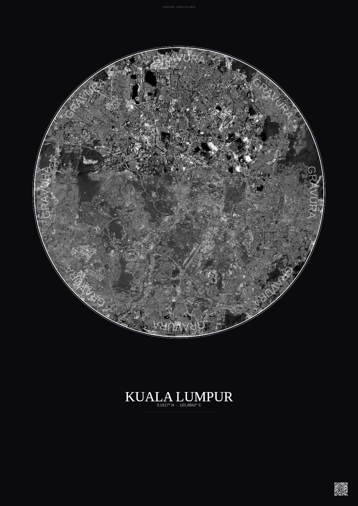 Affiche Kuala Lumpur – Poster vue satellite | Gravura – Fond foncé