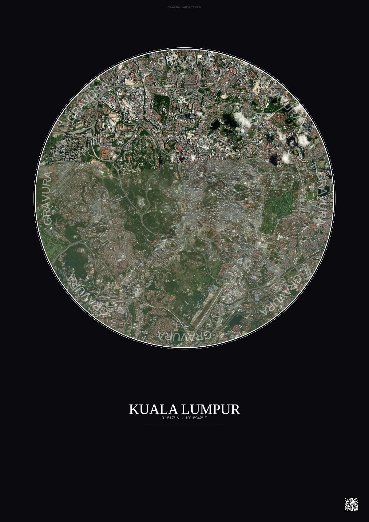 Affiche Kuala Lumpur – Poster vue satellite | Gravura – Fond foncé