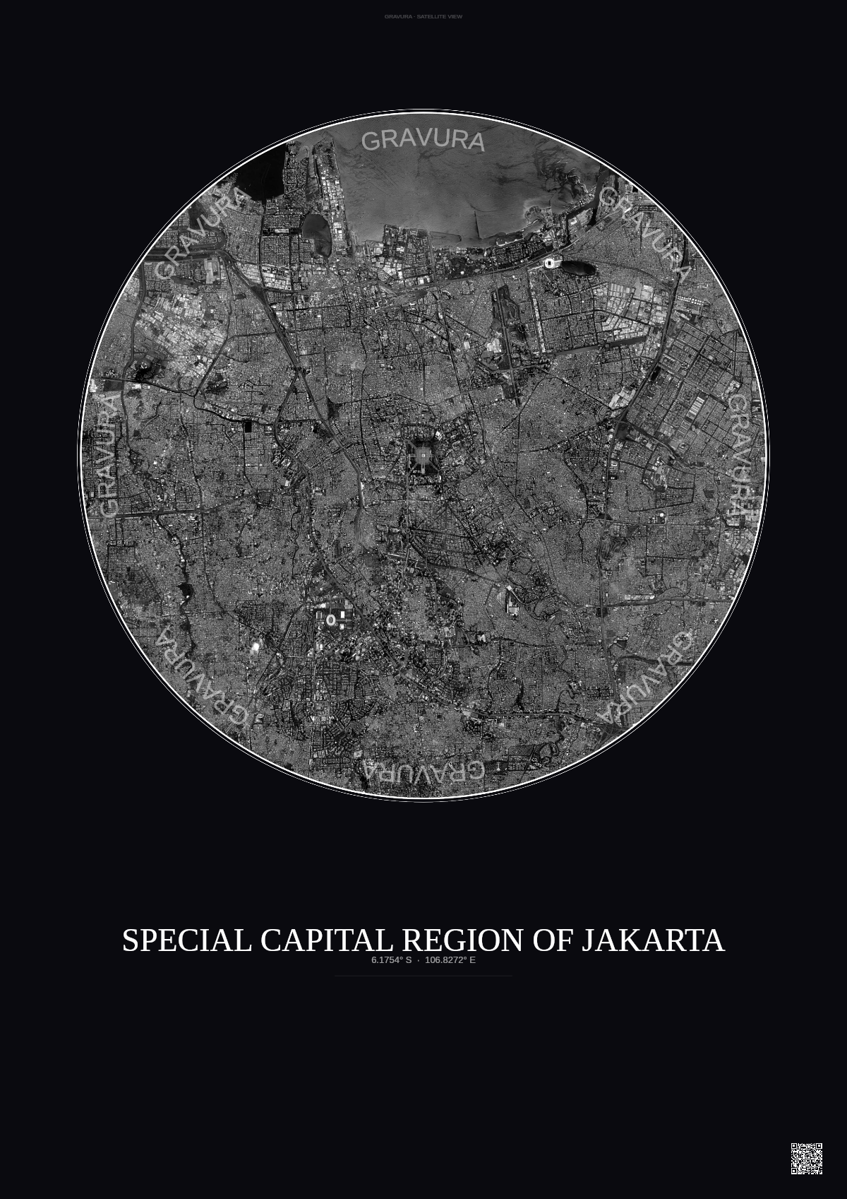Affiche Special Capital Region Of Jakarta – Poster vue satellite | Gravura – Fond foncé