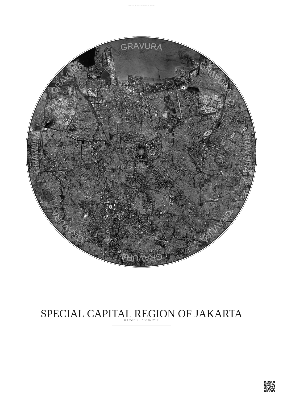 Affiche Special Capital Region Of Jakarta – Poster vue satellite | Gravura – Fond clair