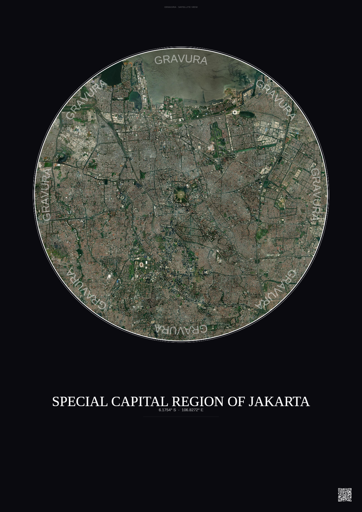 Affiche Special Capital Region Of Jakarta – Poster vue satellite | Gravura – Fond foncé