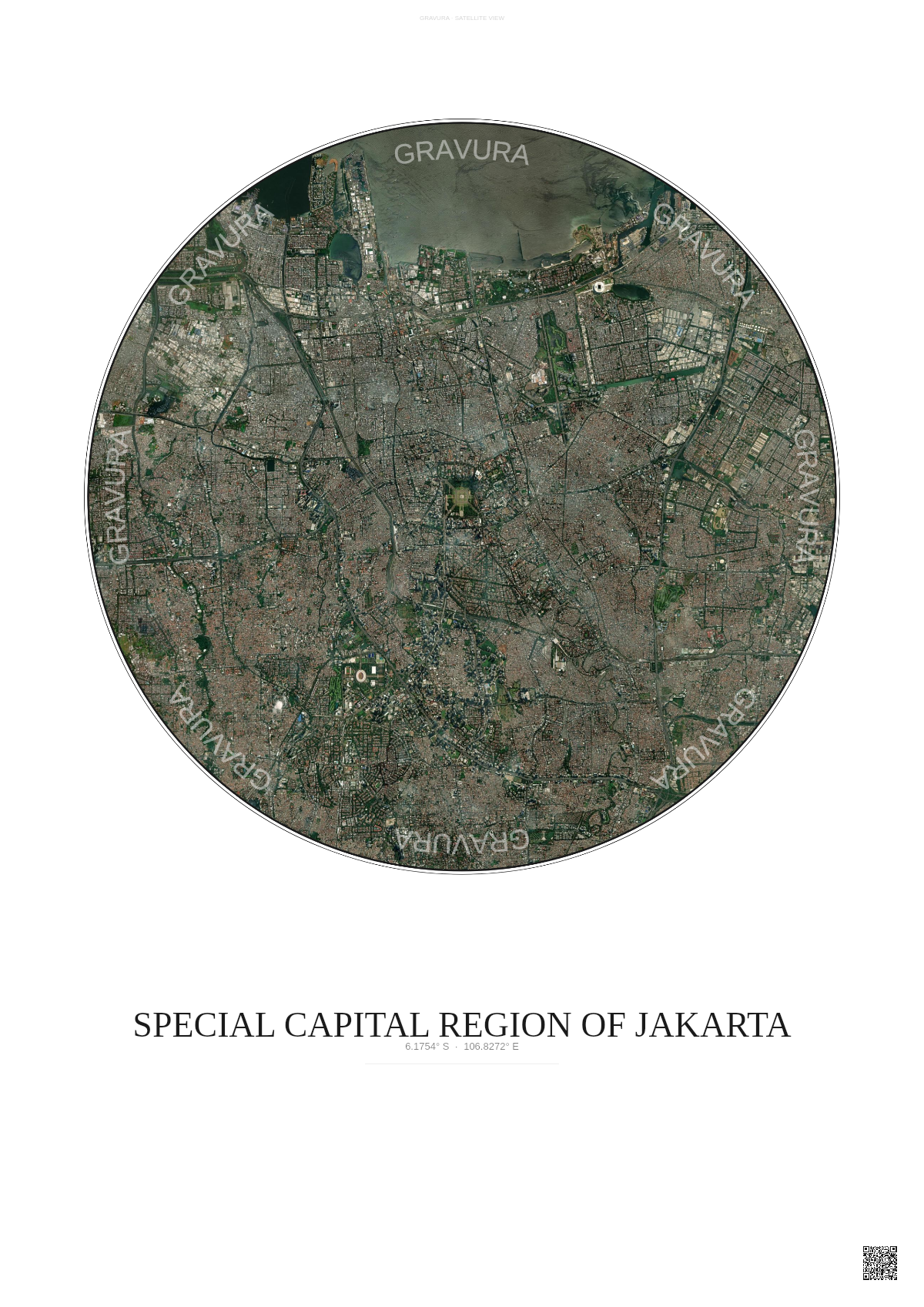 Affiche Special Capital Region Of Jakarta – Poster vue satellite | Gravura – Fond clair