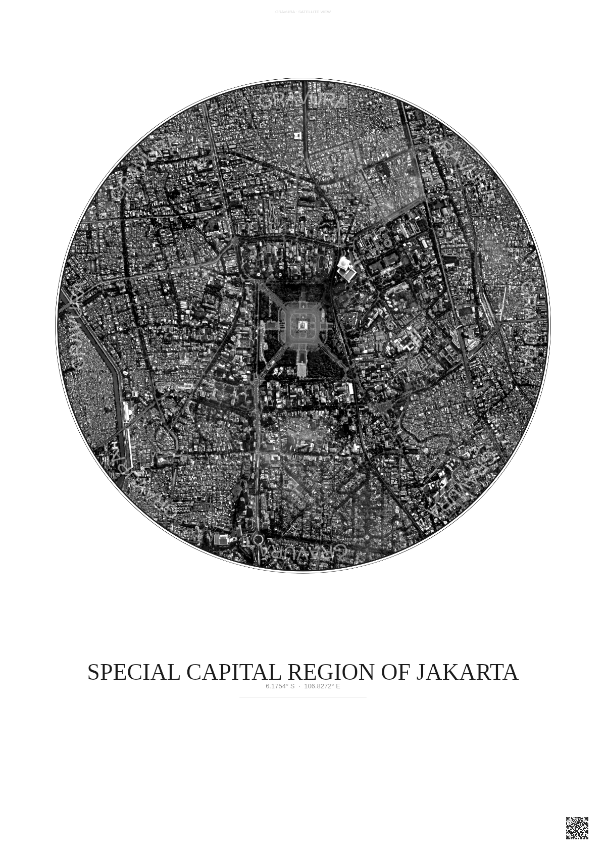 Affiche Special Capital Region Of Jakarta – Poster vue satellite | Gravura – Fond clair