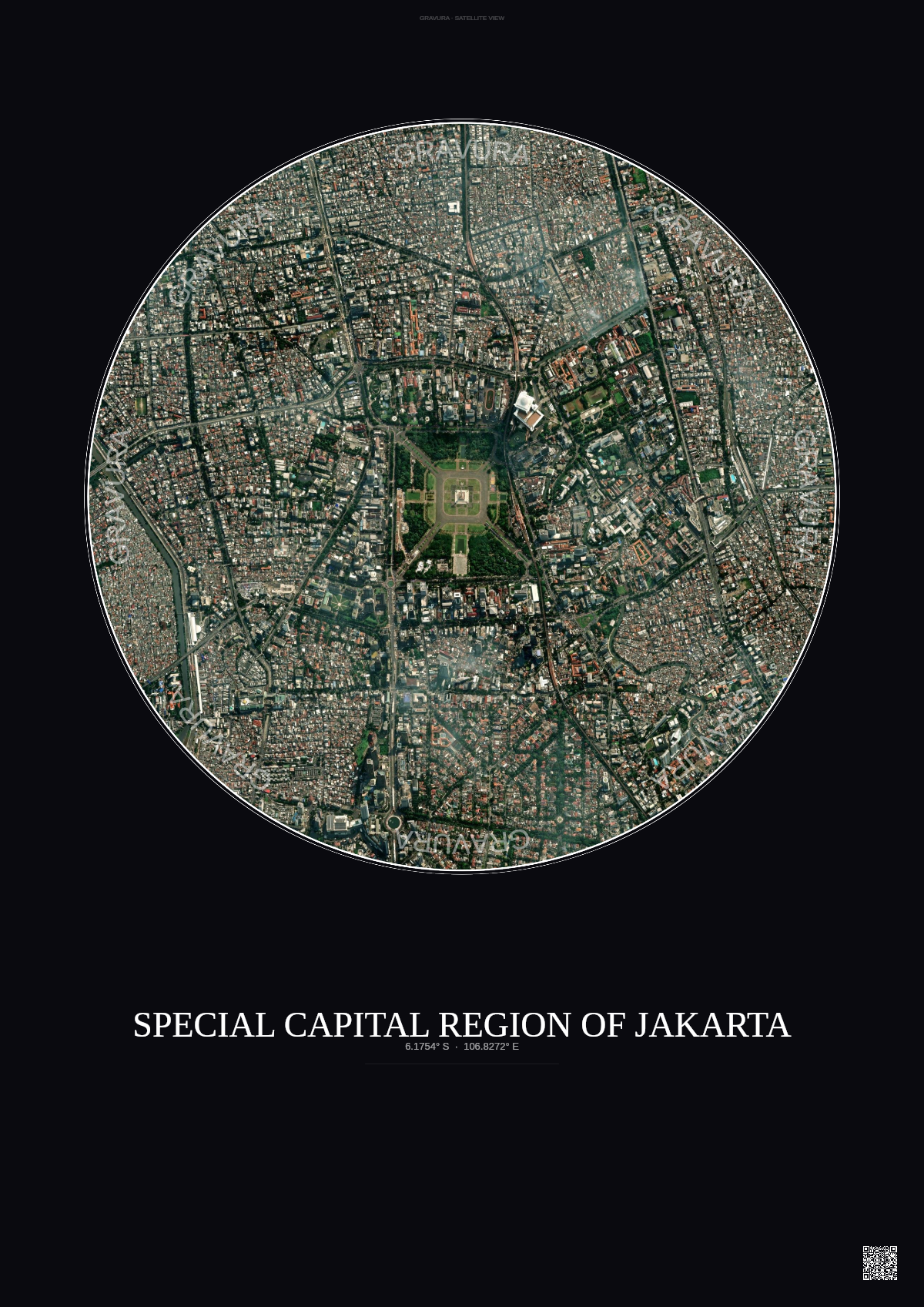 Affiche Special Capital Region Of Jakarta – Poster vue satellite | Gravura – Fond foncé
