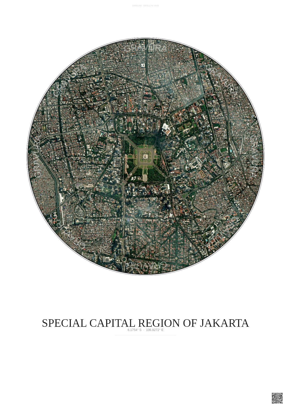 Affiche Special Capital Region Of Jakarta – Poster vue satellite | Gravura – Fond clair