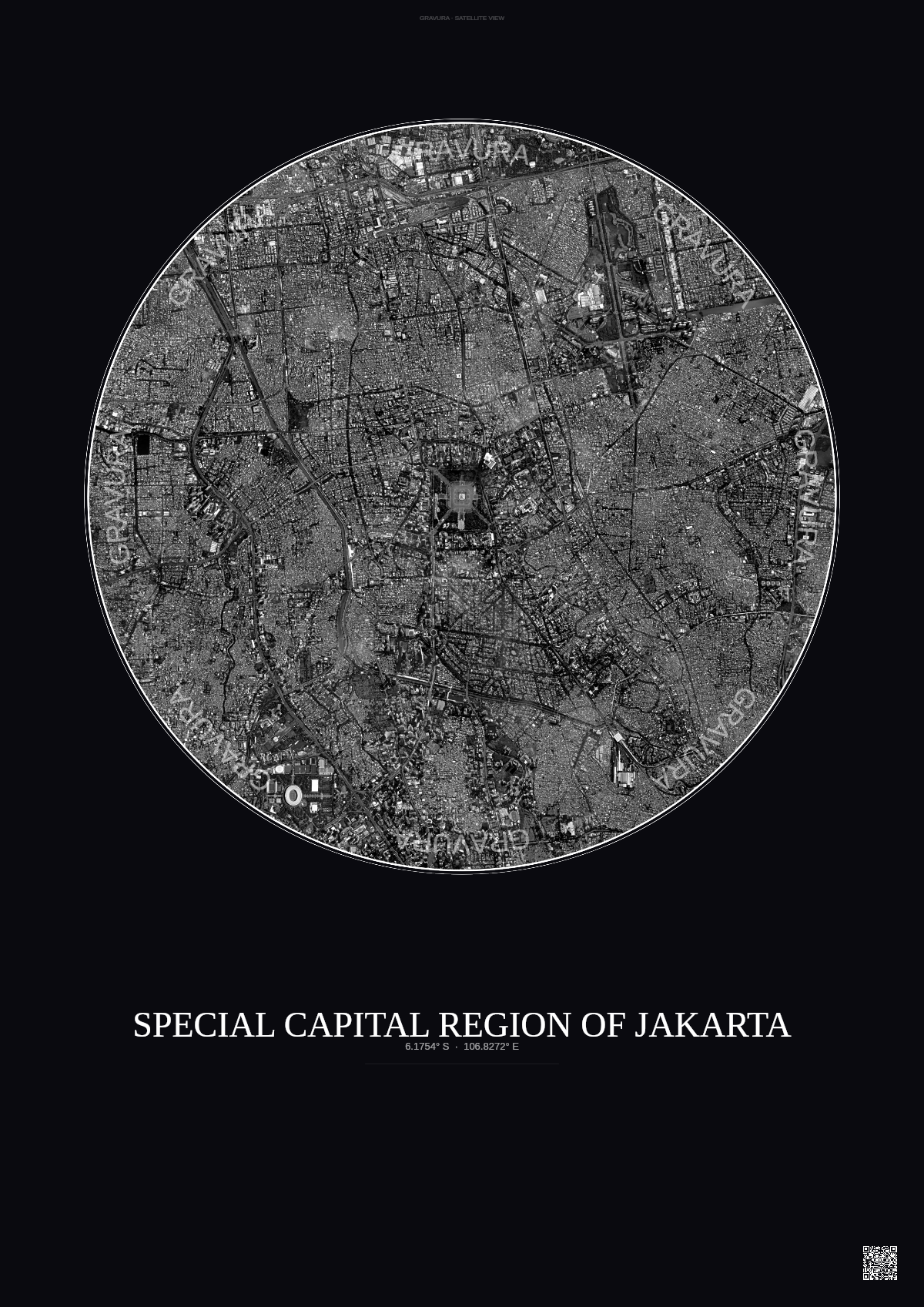 Affiche Special Capital Region Of Jakarta – Poster vue satellite | Gravura – Fond foncé