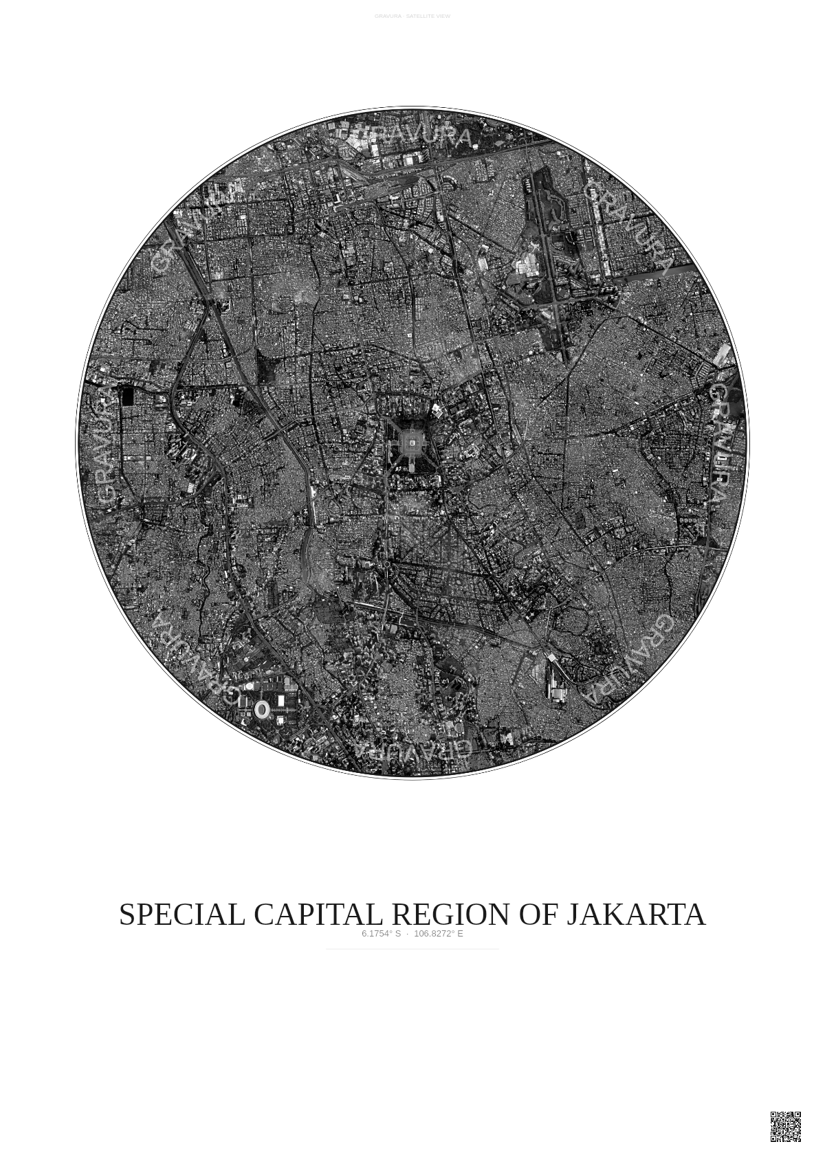 Affiche Special Capital Region Of Jakarta – Poster vue satellite | Gravura – Fond clair