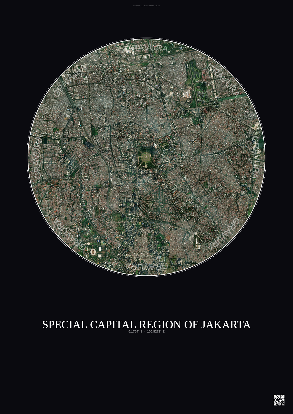 Affiche Special Capital Region Of Jakarta – Poster vue satellite | Gravura – Fond foncé