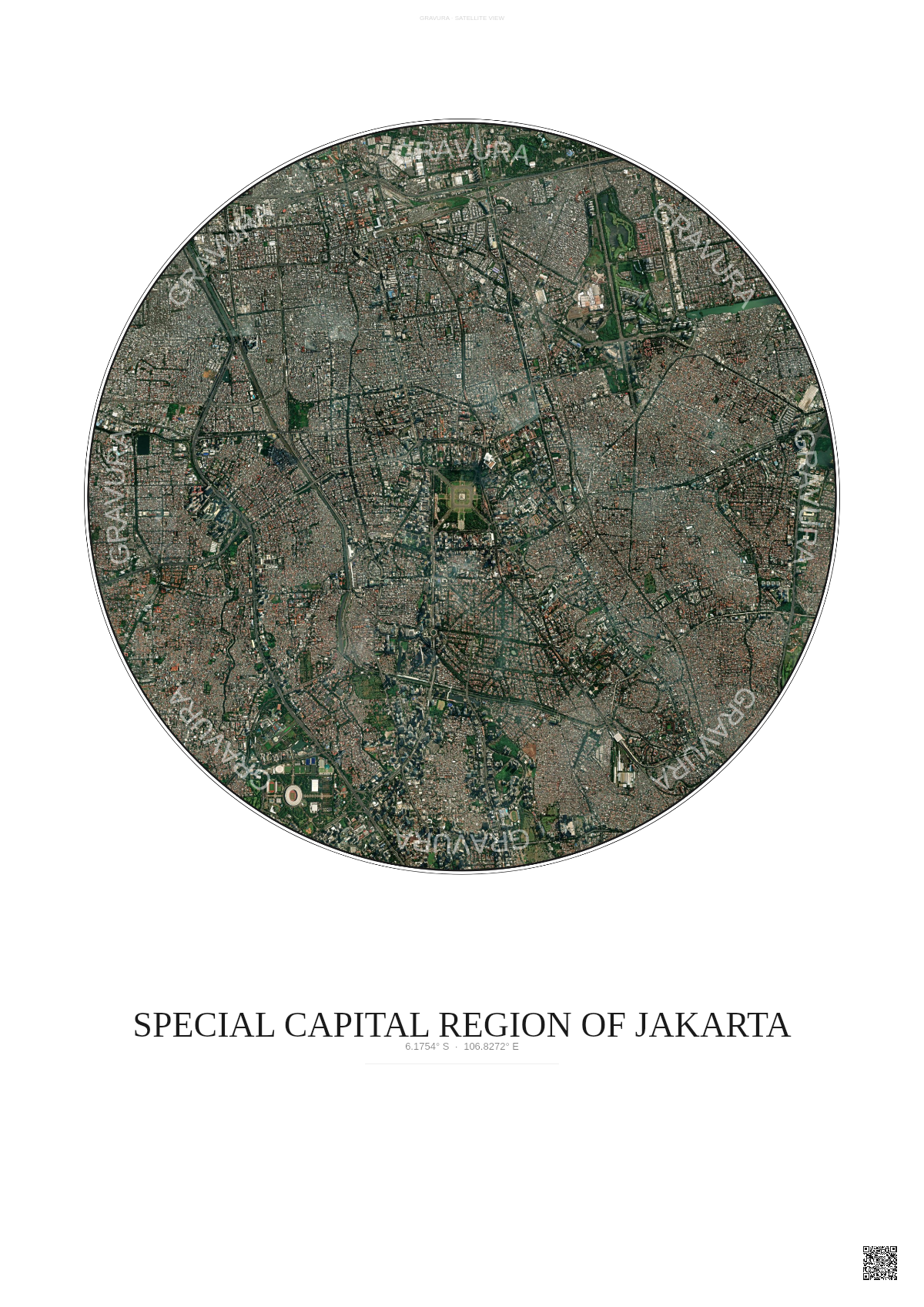 Affiche Special Capital Region Of Jakarta – Poster vue satellite | Gravura – Fond clair