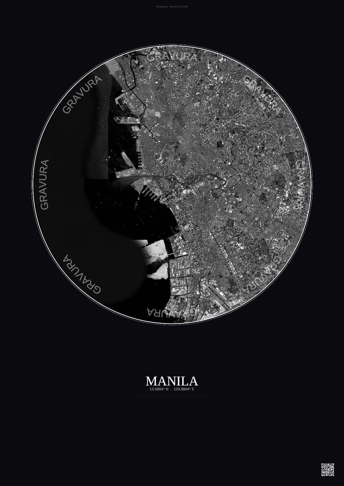 Affiche Manila – Poster vue satellite | Gravura – Fond foncé