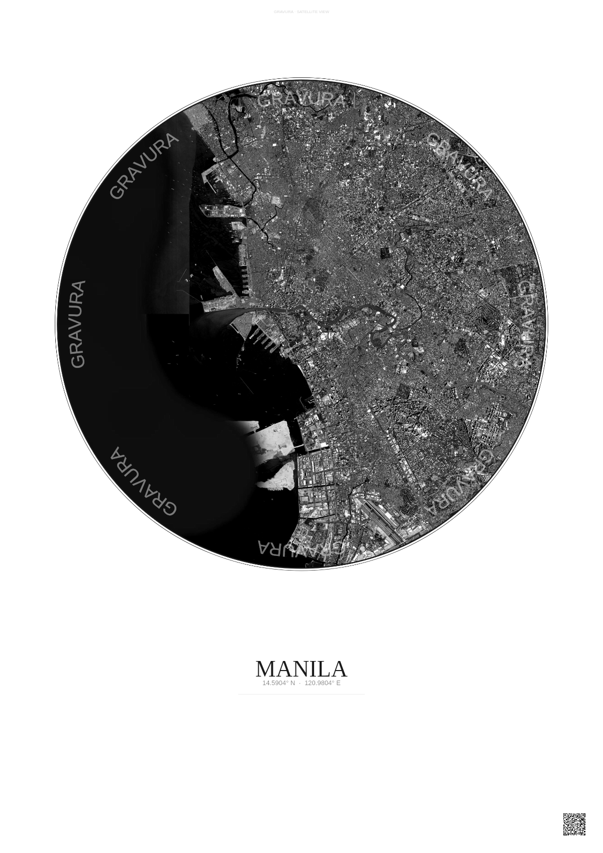 Affiche Manila – Poster vue satellite | Gravura – Fond clair
