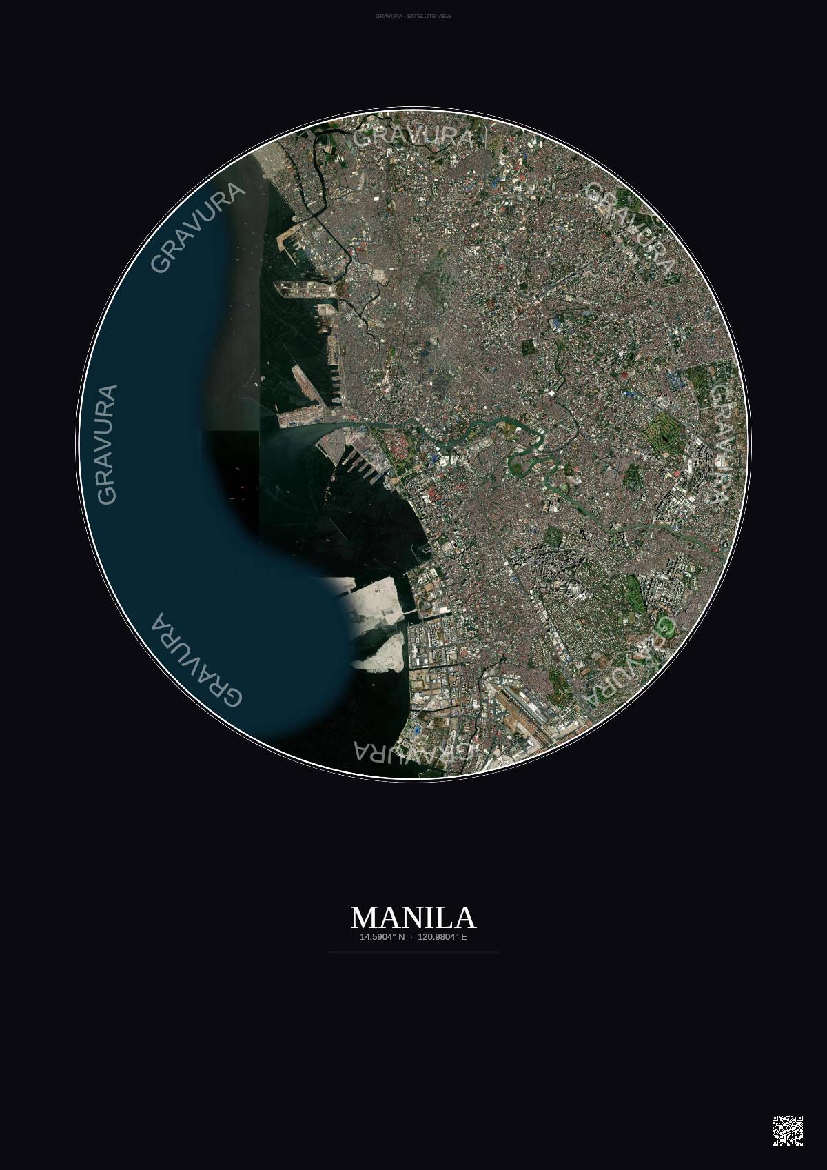 Affiche Manila – Poster vue satellite | Gravura – Fond foncé