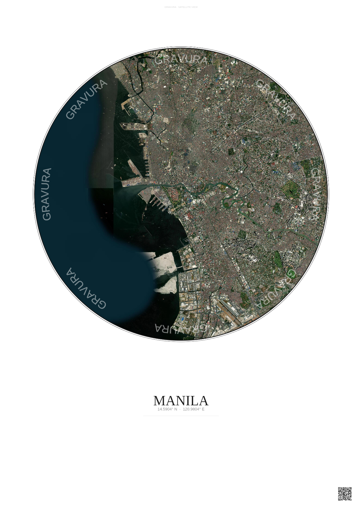 Affiche Manila – Poster vue satellite | Gravura – Fond clair