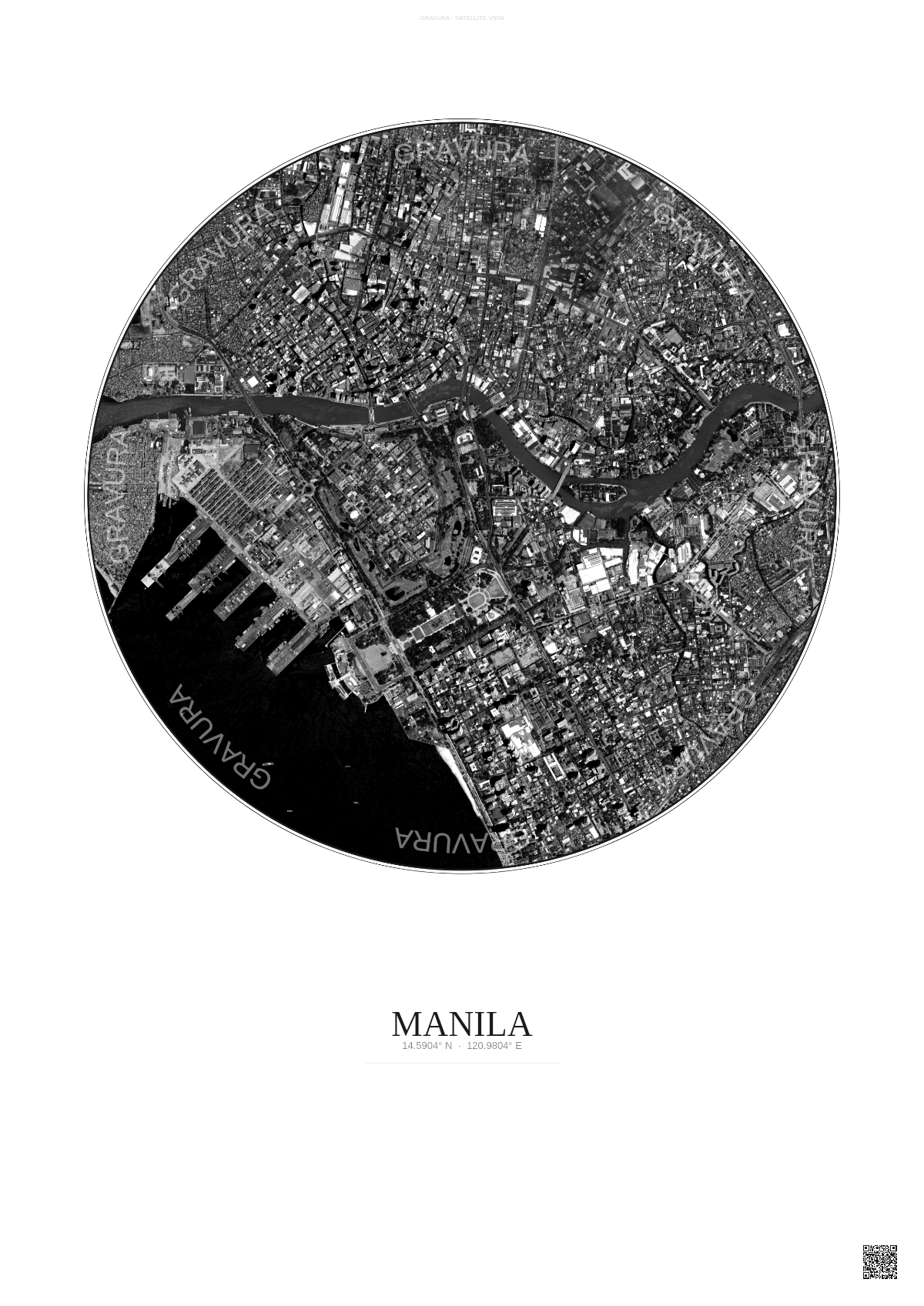 Affiche Manila – Poster vue satellite | Gravura – Fond clair