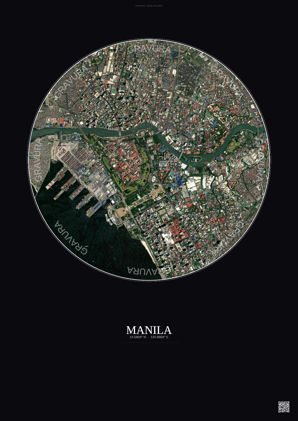 Affiche Manila – Poster vue satellite | Gravura – Fond foncé