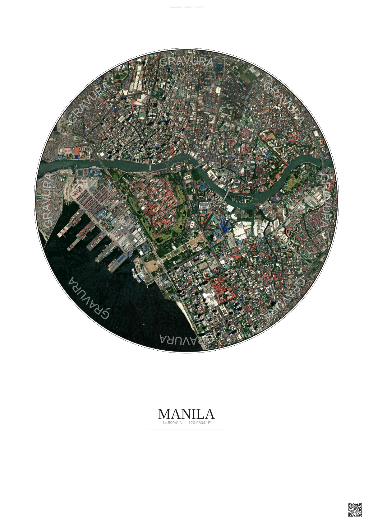 Affiche Manila – Poster vue satellite | Gravura – Fond clair