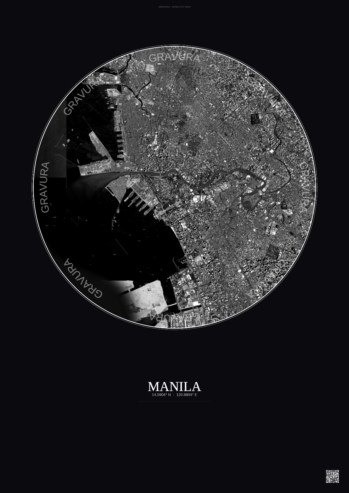 Affiche Manila – Poster vue satellite | Gravura – Fond foncé