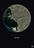 Affiche Manila – Poster vue satellite | Gravura – Fond foncé