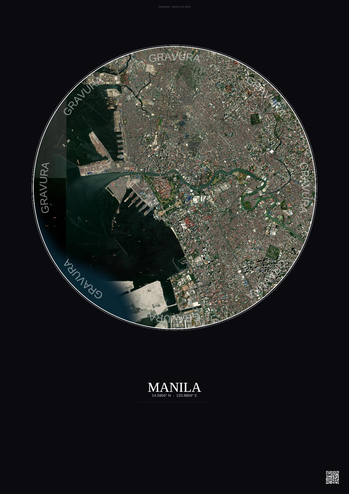 Affiche Manila – Poster vue satellite | Gravura – Fond foncé