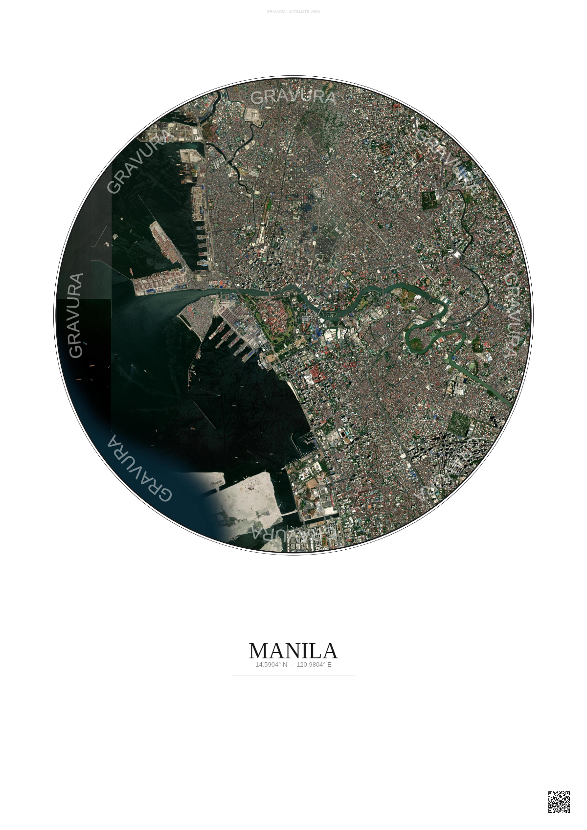 Affiche Manila – Poster vue satellite | Gravura – Fond clair