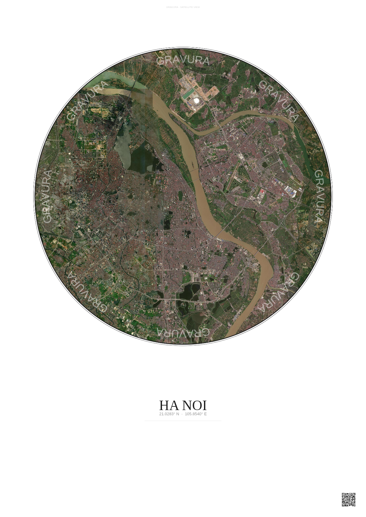 Affiche Ha Noi – Poster vue satellite | Gravura – Fond clair
