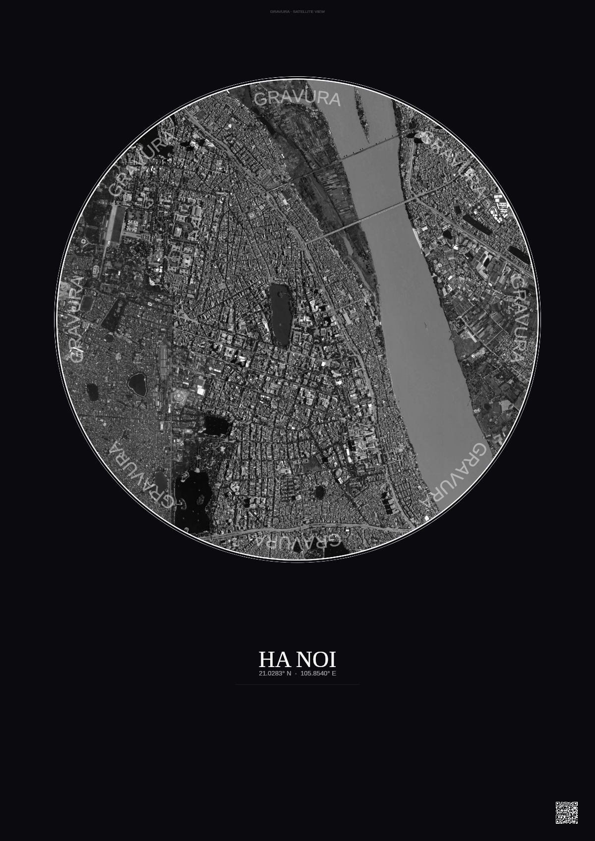 Affiche Ha Noi – Poster vue satellite | Gravura – Fond foncé