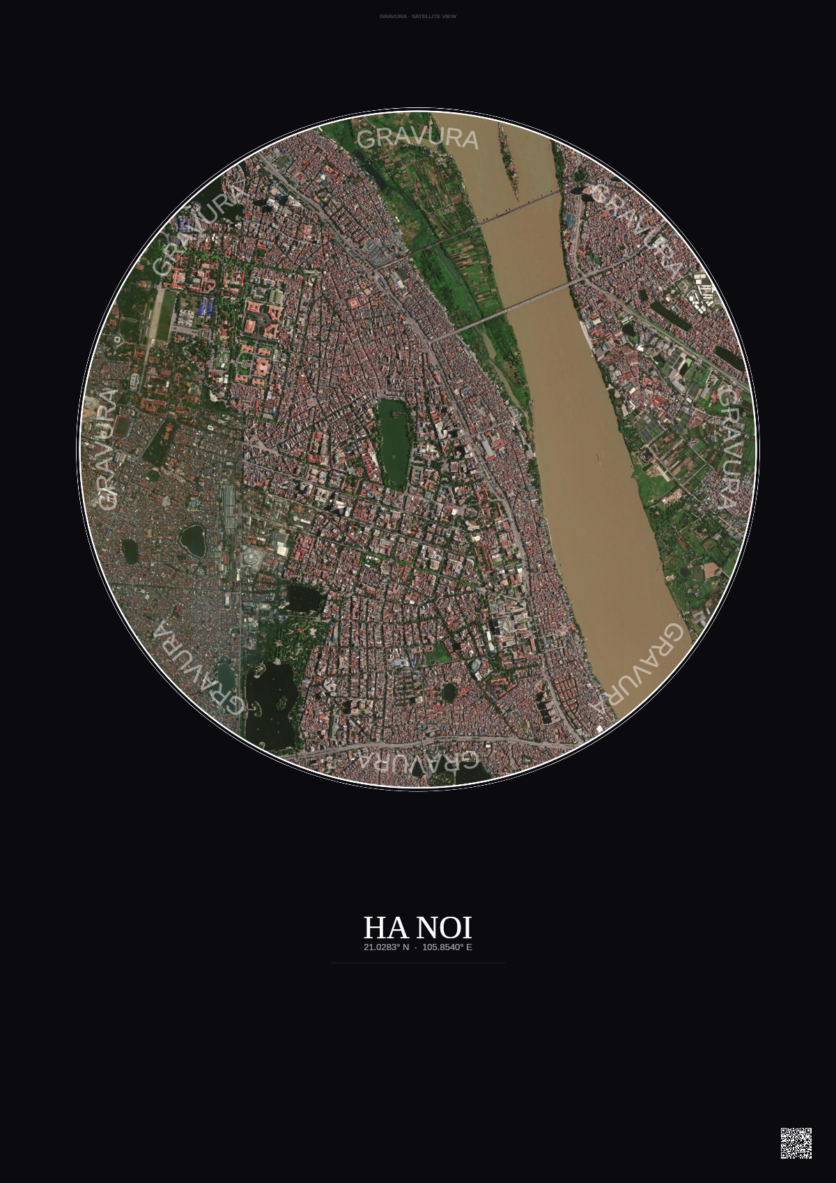 Affiche Ha Noi – Poster vue satellite | Gravura – Fond foncé