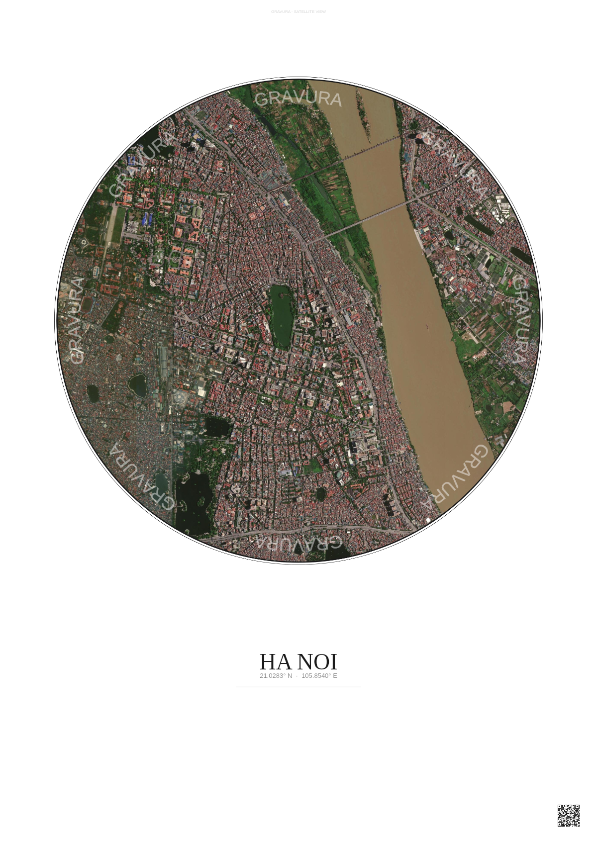 Affiche Ha Noi – Poster vue satellite | Gravura – Fond clair