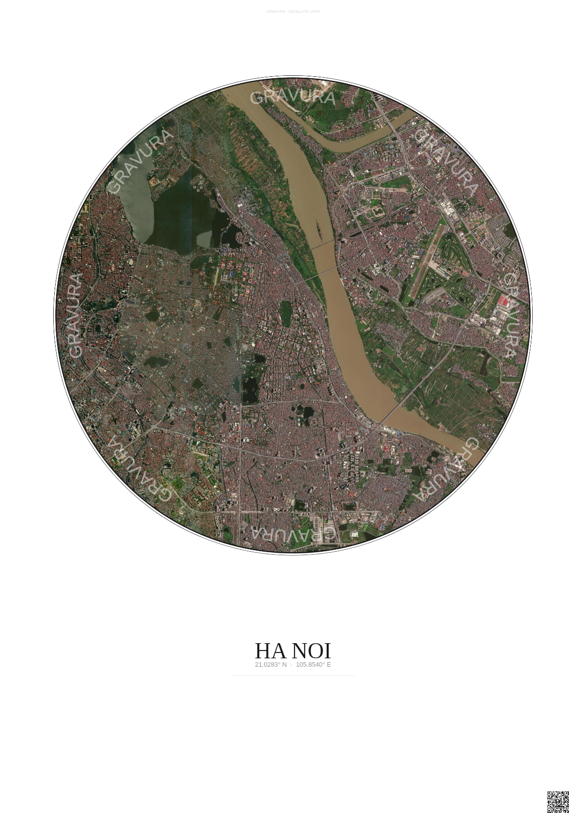 Affiche Ha Noi – Poster vue satellite | Gravura – Fond clair