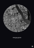 Affiche Phnom Penh – Poster vue satellite | Gravura – Fond foncé