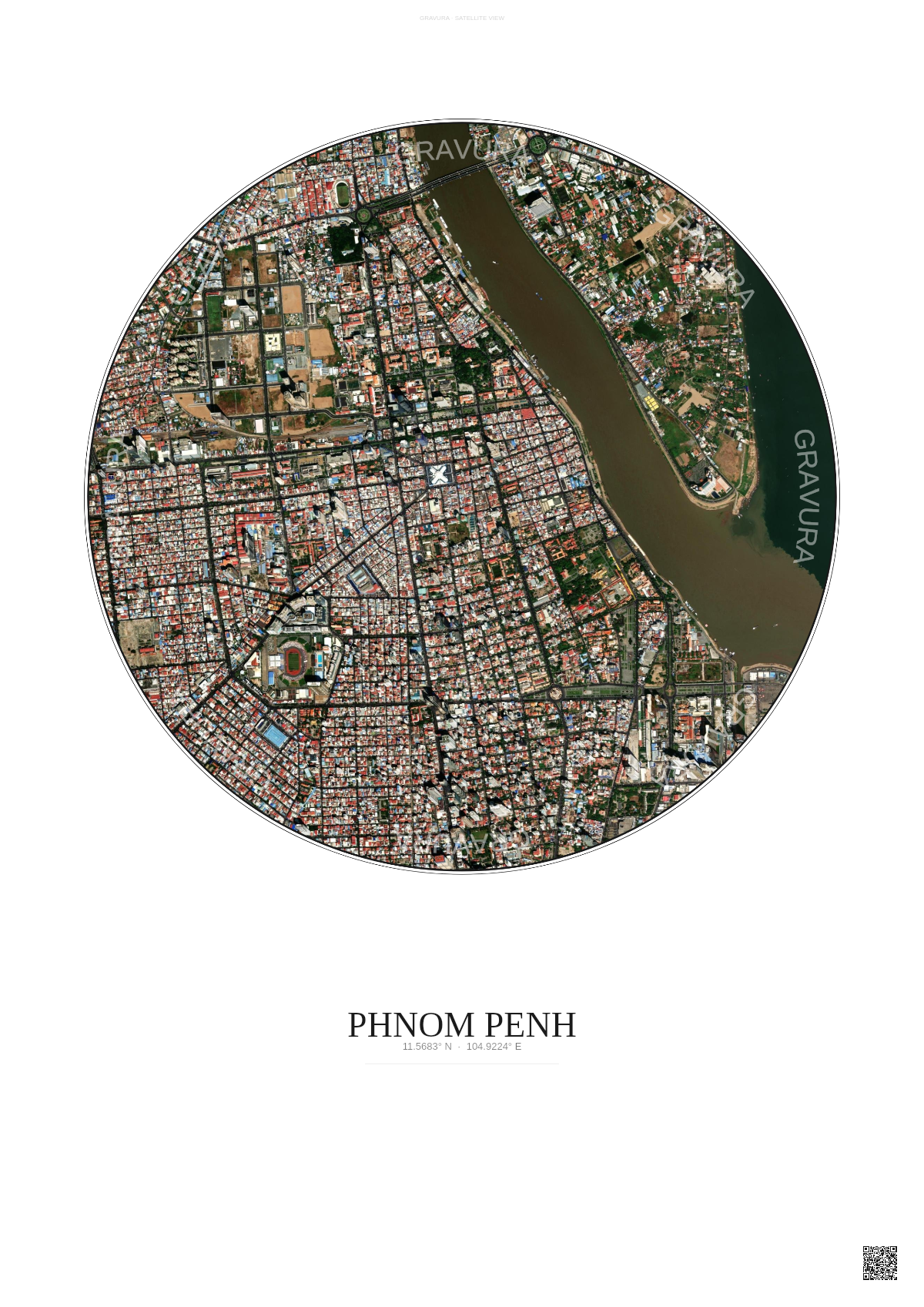 Affiche Phnom Penh – Poster vue satellite | Gravura – Fond clair