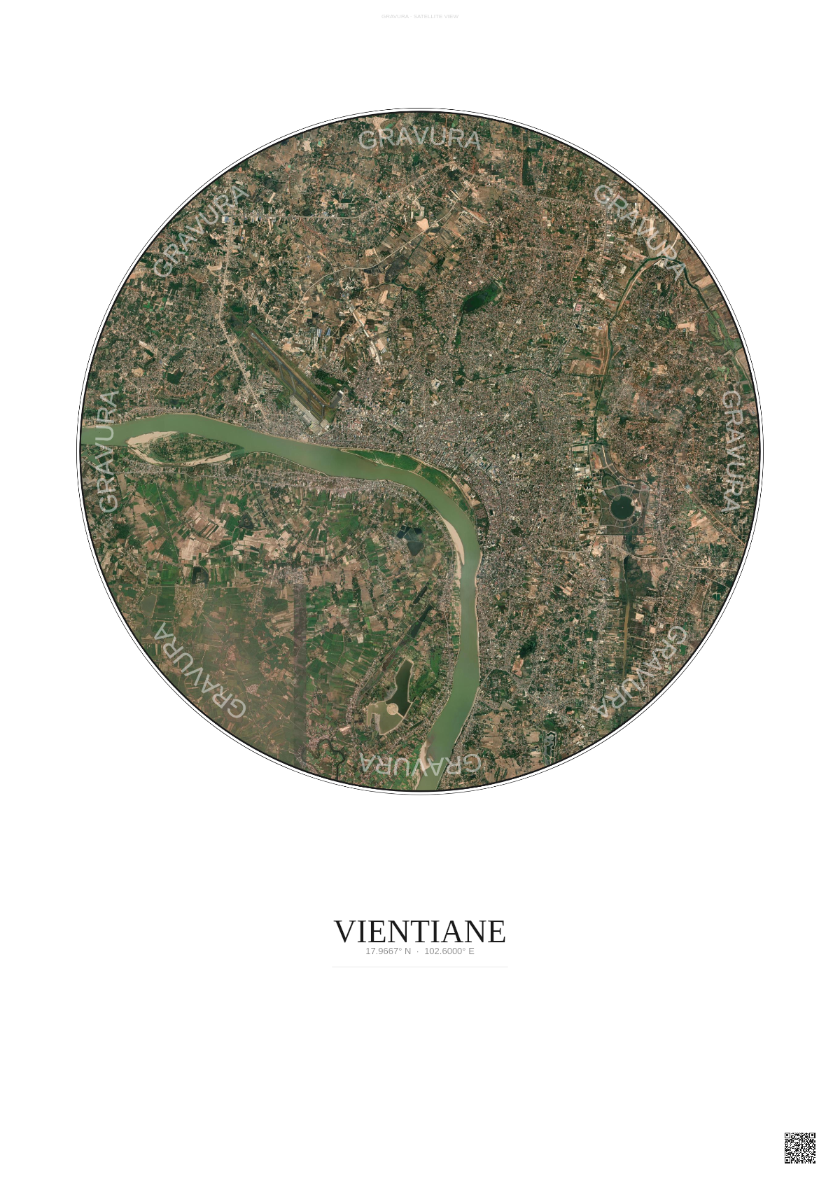 Affiche Vientiane – Poster vue satellite | Gravura – Fond clair