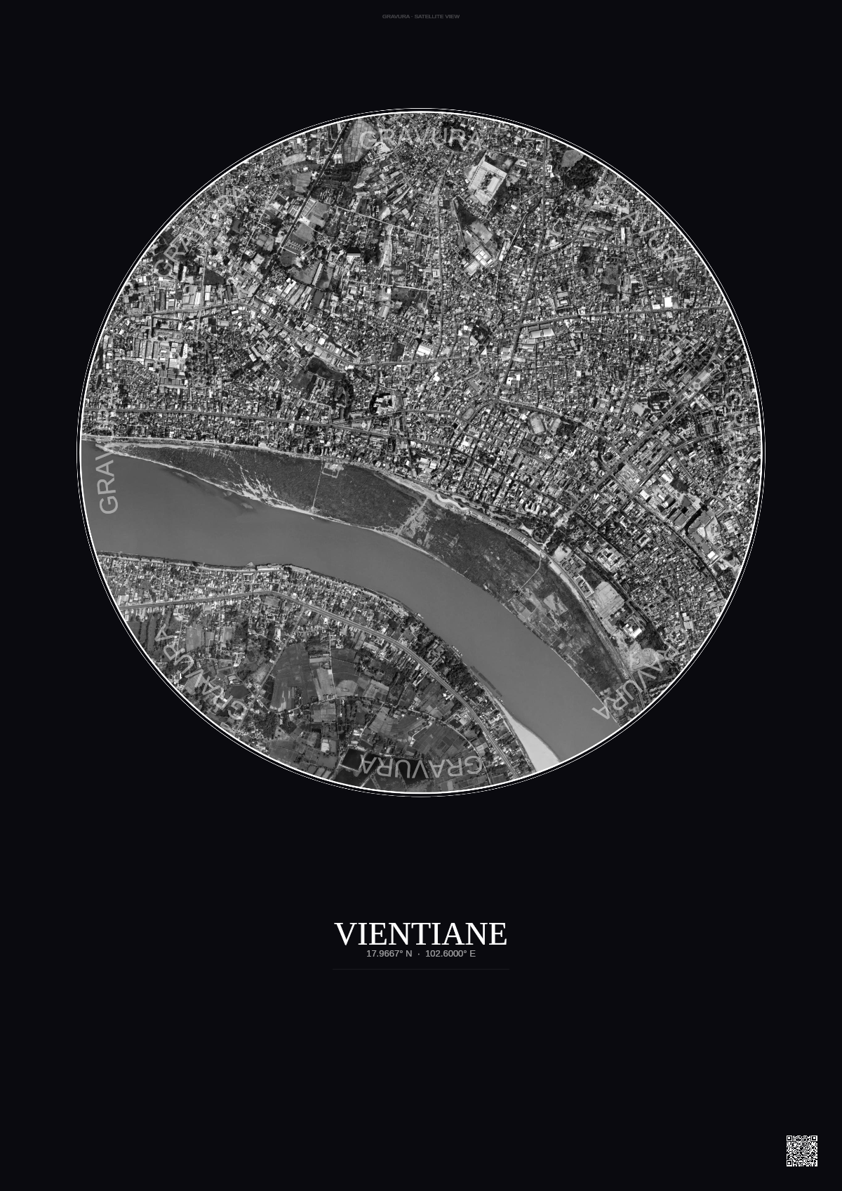 Affiche Vientiane – Poster vue satellite | Gravura – Fond foncé