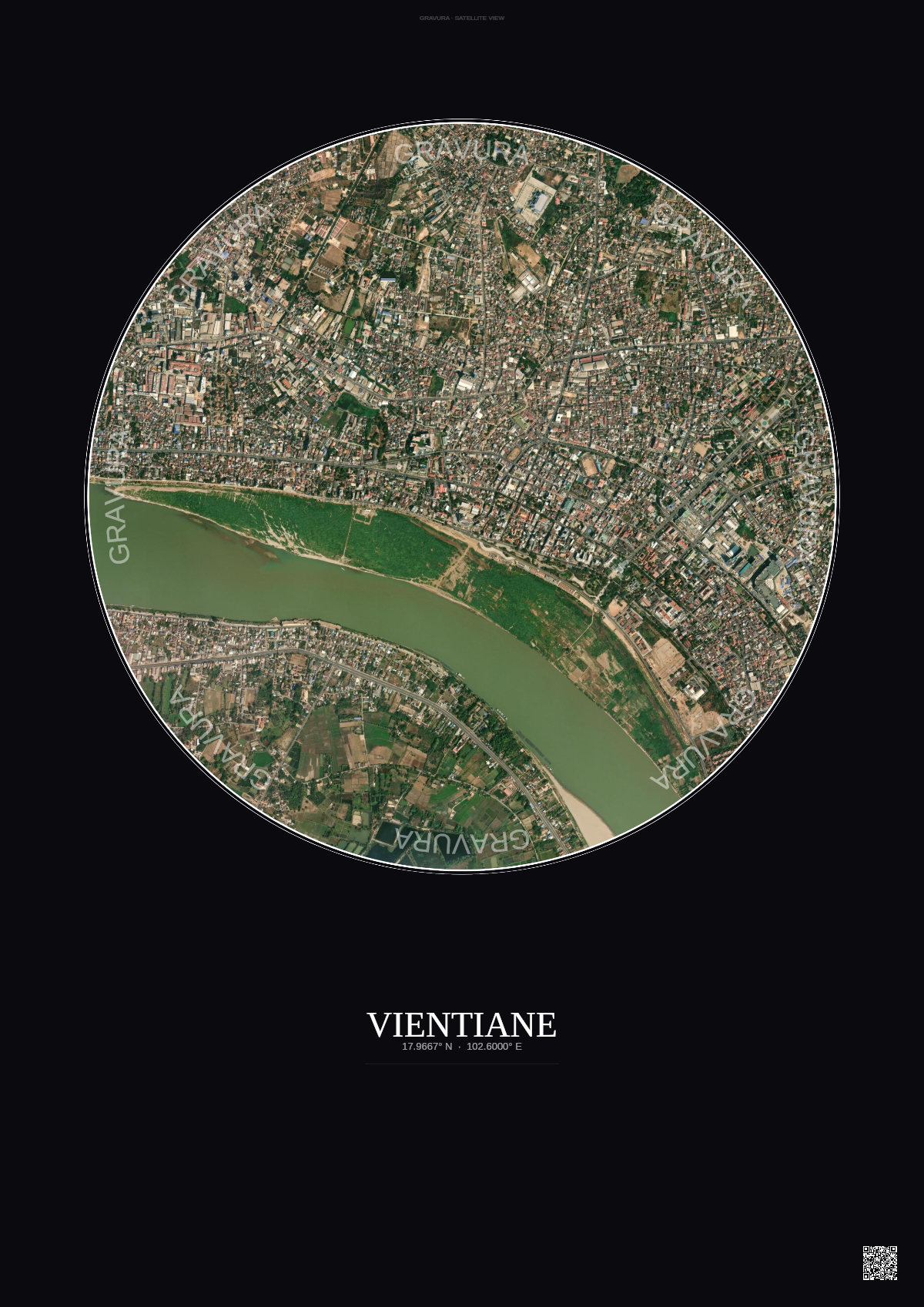 Affiche Vientiane – Poster vue satellite | Gravura – Fond foncé