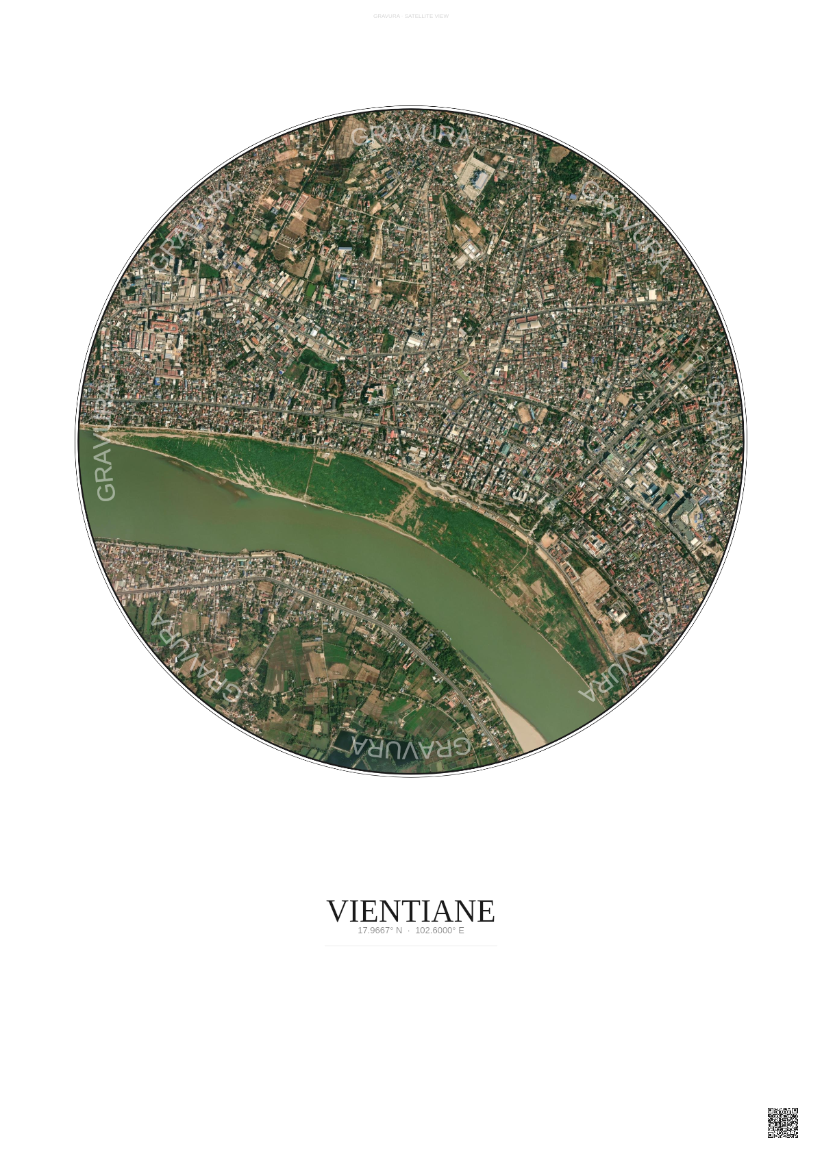 Affiche Vientiane – Poster vue satellite | Gravura – Fond clair