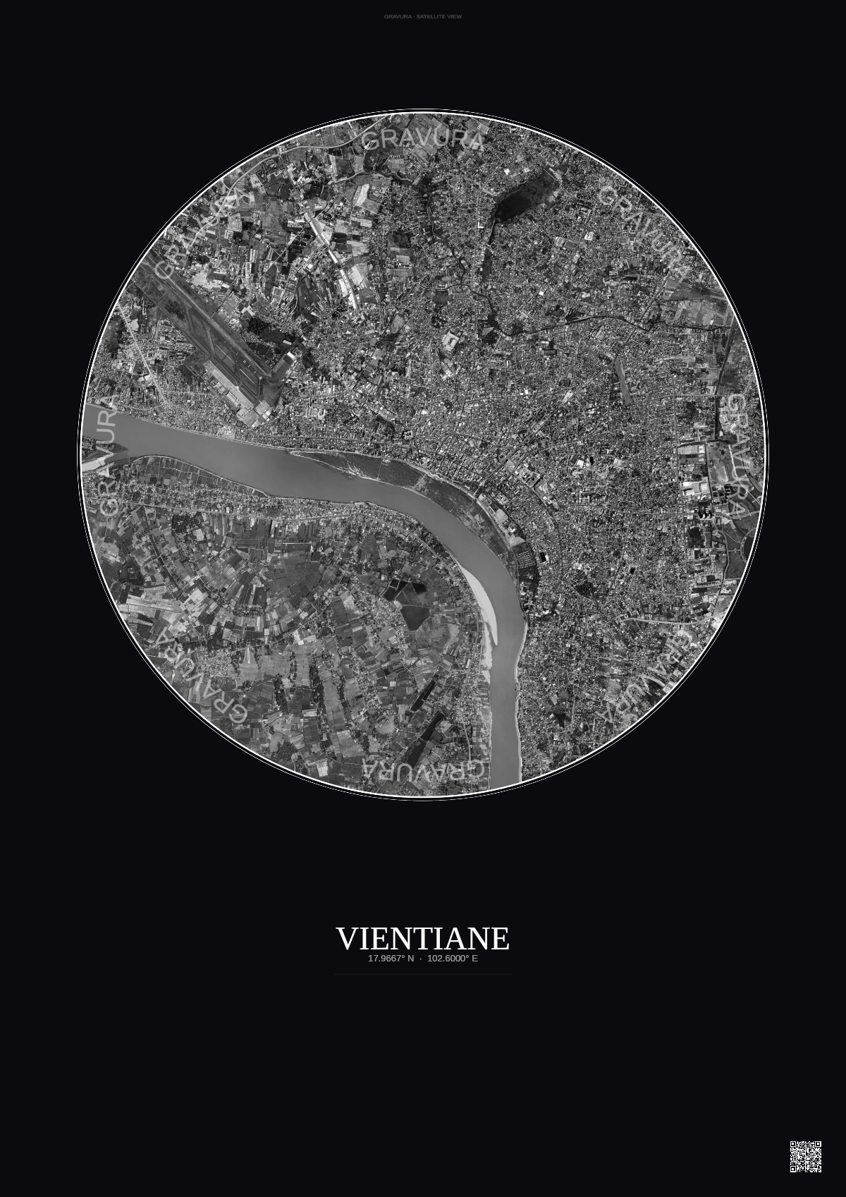 Affiche Vientiane – Poster vue satellite | Gravura – Fond foncé