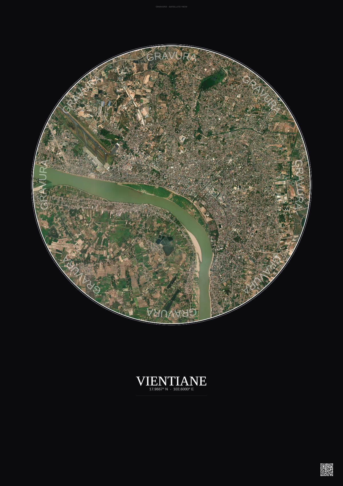 Affiche Vientiane – Poster vue satellite | Gravura – Fond foncé