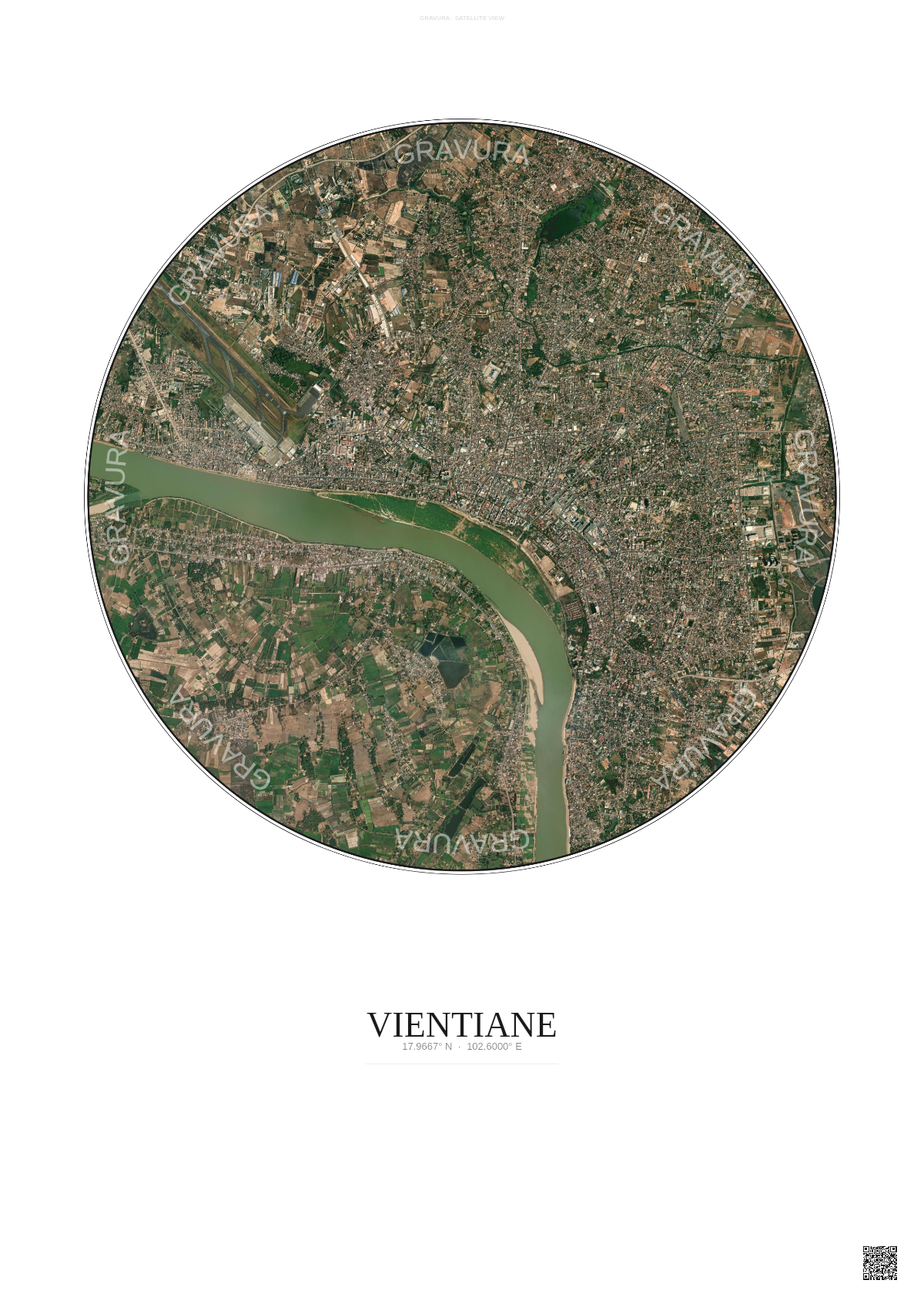 Affiche Vientiane – Poster vue satellite | Gravura – Fond clair