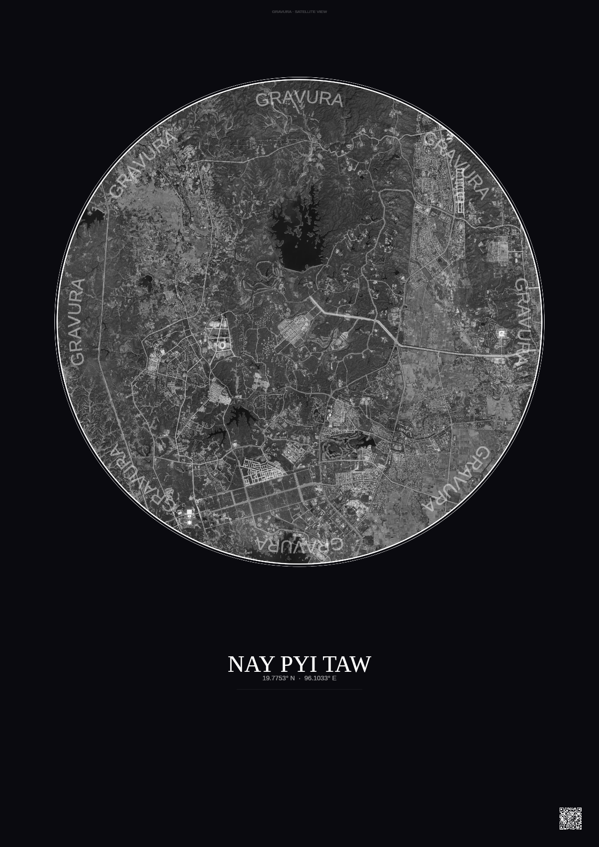 Affiche Nay Pyi Taw – Poster vue satellite | Gravura – Fond foncé