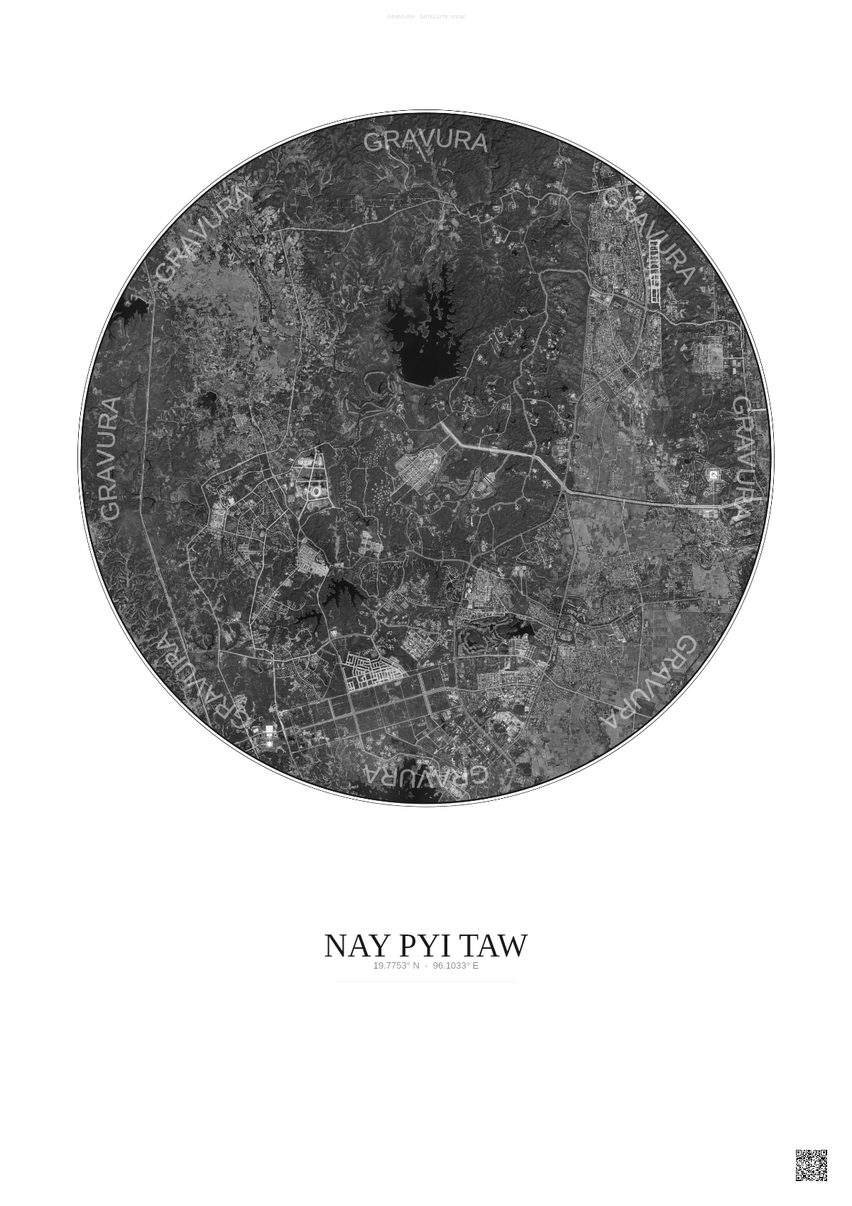 Affiche Nay Pyi Taw – Poster vue satellite | Gravura – Fond clair