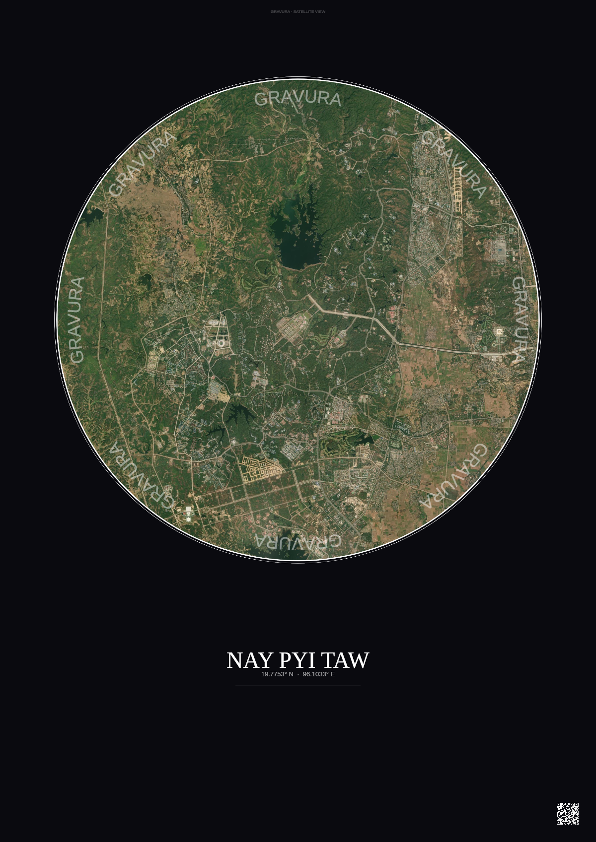 Affiche Nay Pyi Taw – Poster vue satellite | Gravura – Fond foncé
