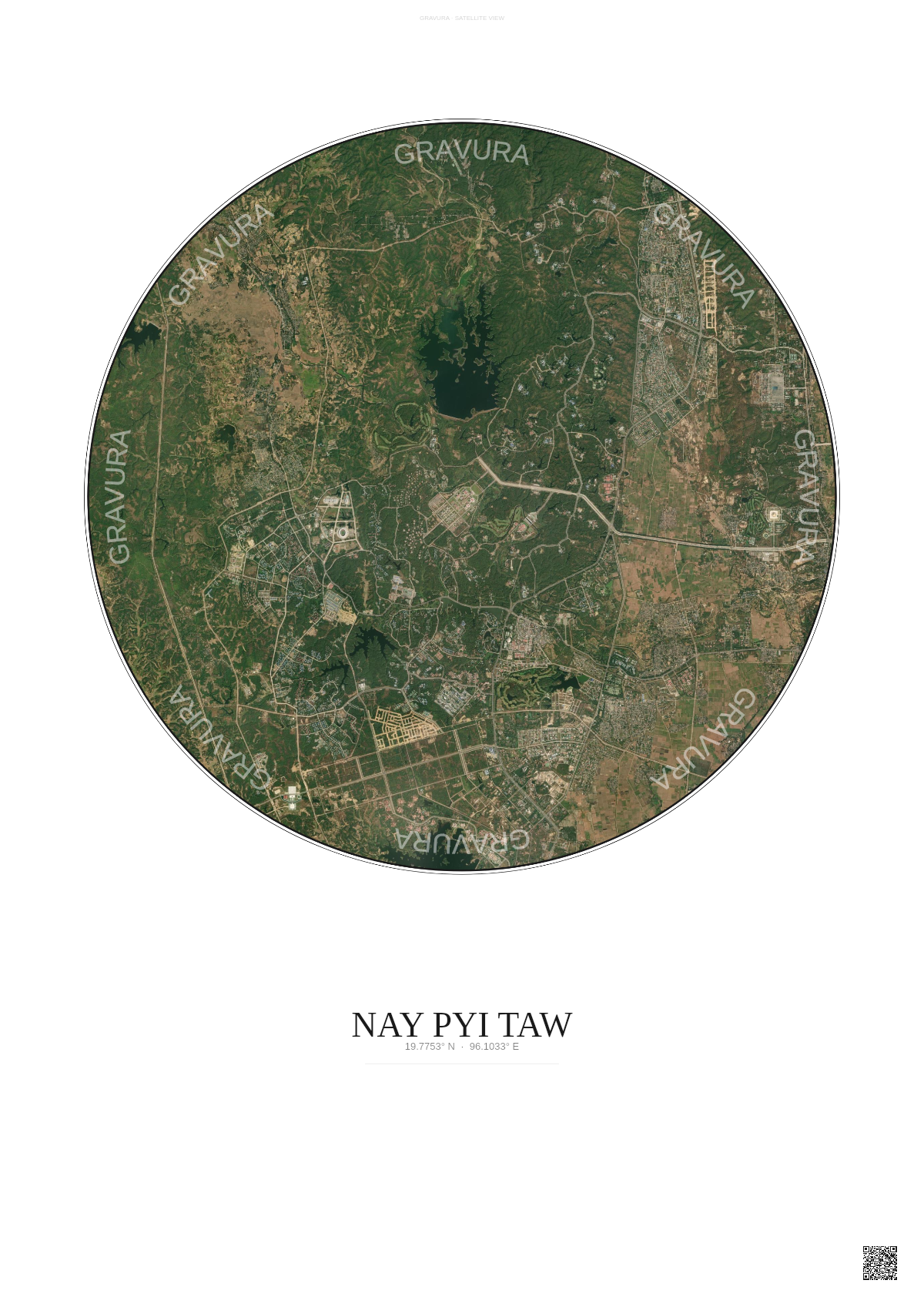 Affiche Nay Pyi Taw – Poster vue satellite | Gravura – Fond clair