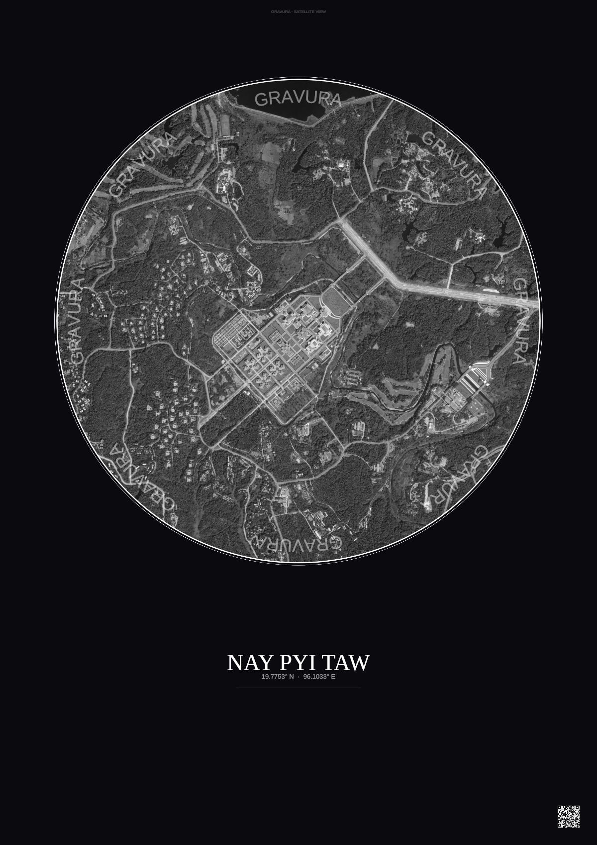 Affiche Nay Pyi Taw – Poster vue satellite | Gravura – Fond foncé