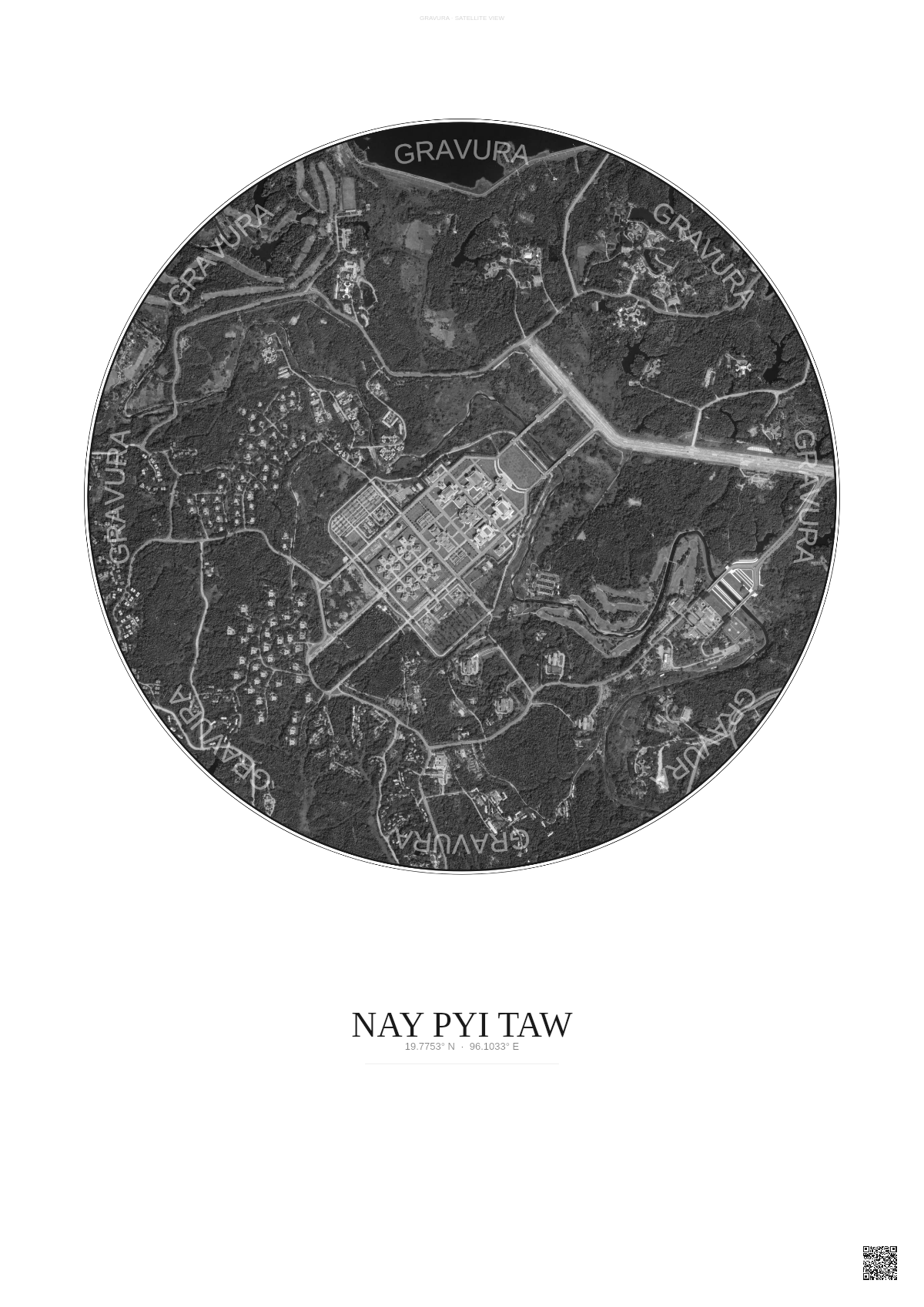Affiche Nay Pyi Taw – Poster vue satellite | Gravura – Fond clair