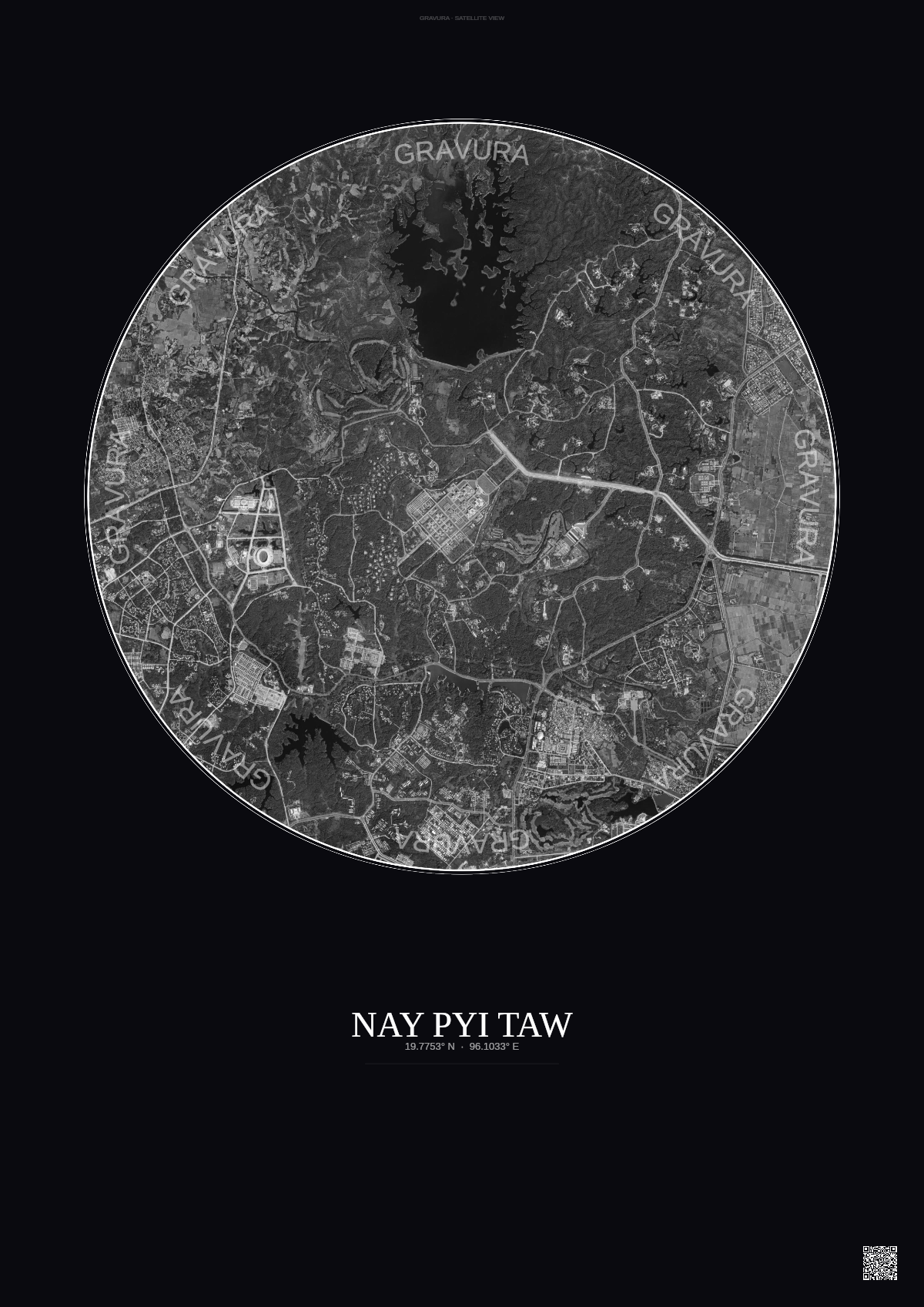 Affiche Nay Pyi Taw – Poster vue satellite | Gravura – Fond foncé