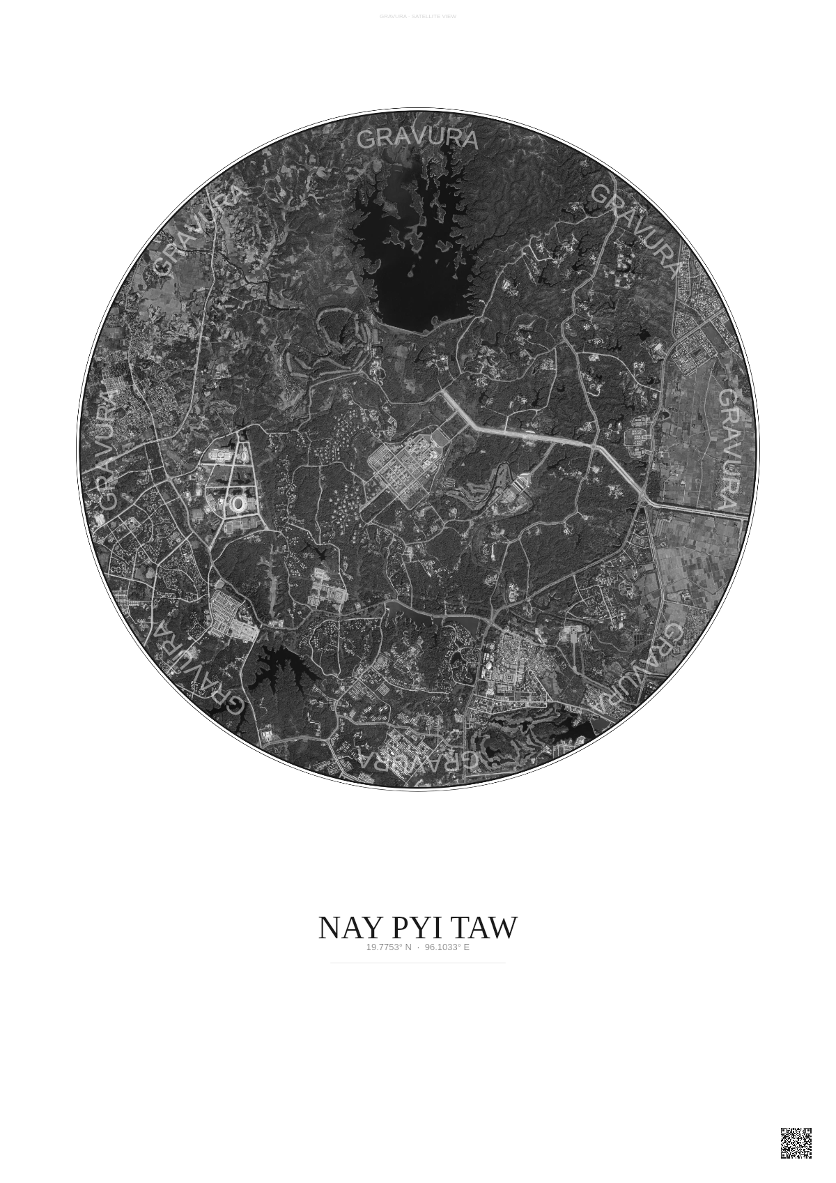 Affiche Nay Pyi Taw – Poster vue satellite | Gravura – Fond clair
