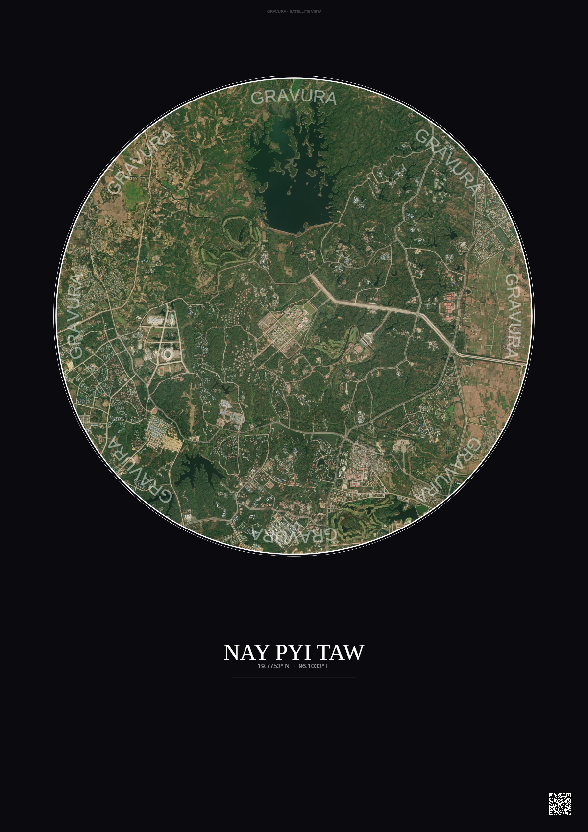 Affiche Nay Pyi Taw – Poster vue satellite | Gravura – Fond foncé